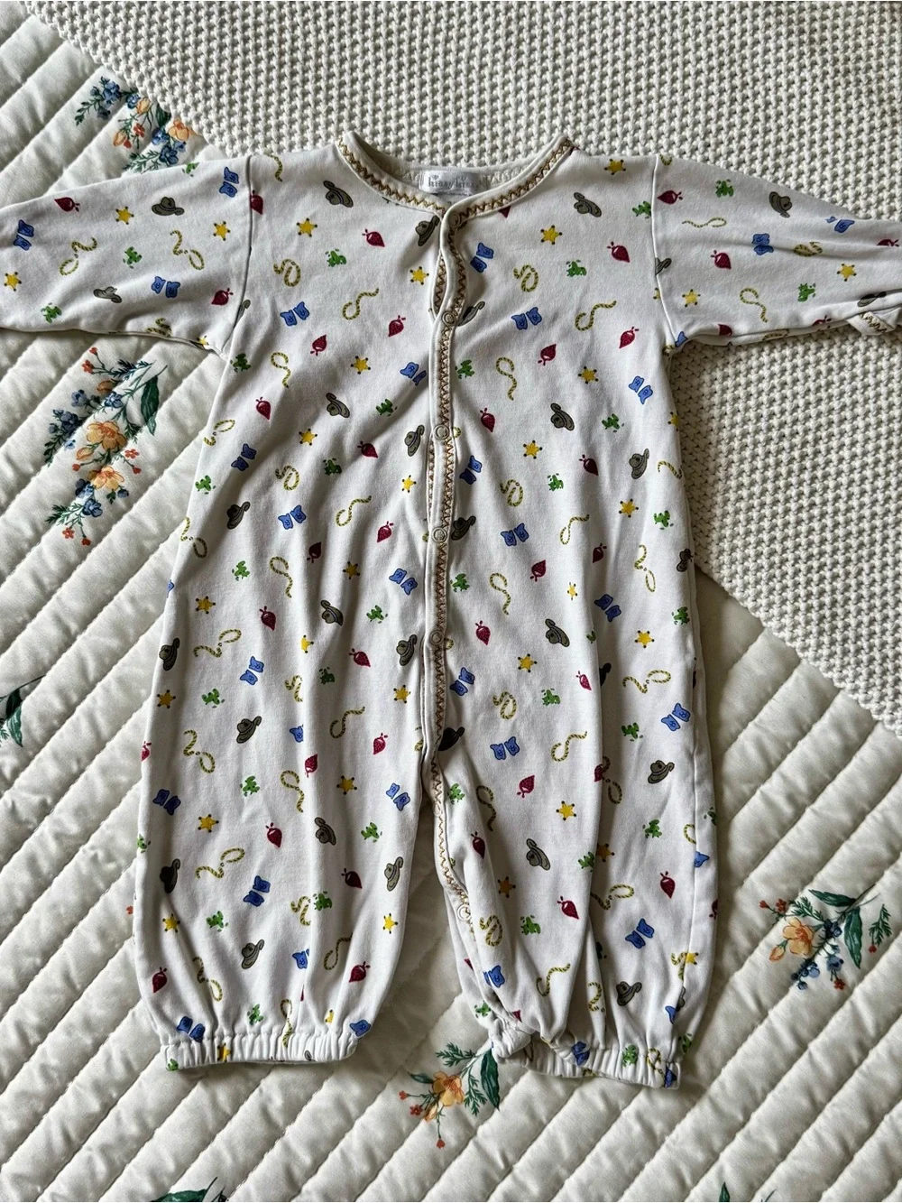 Kissy Kissy Baby Boy Pima Cotton Western Cowboy Footie Pajamas, White – One Size